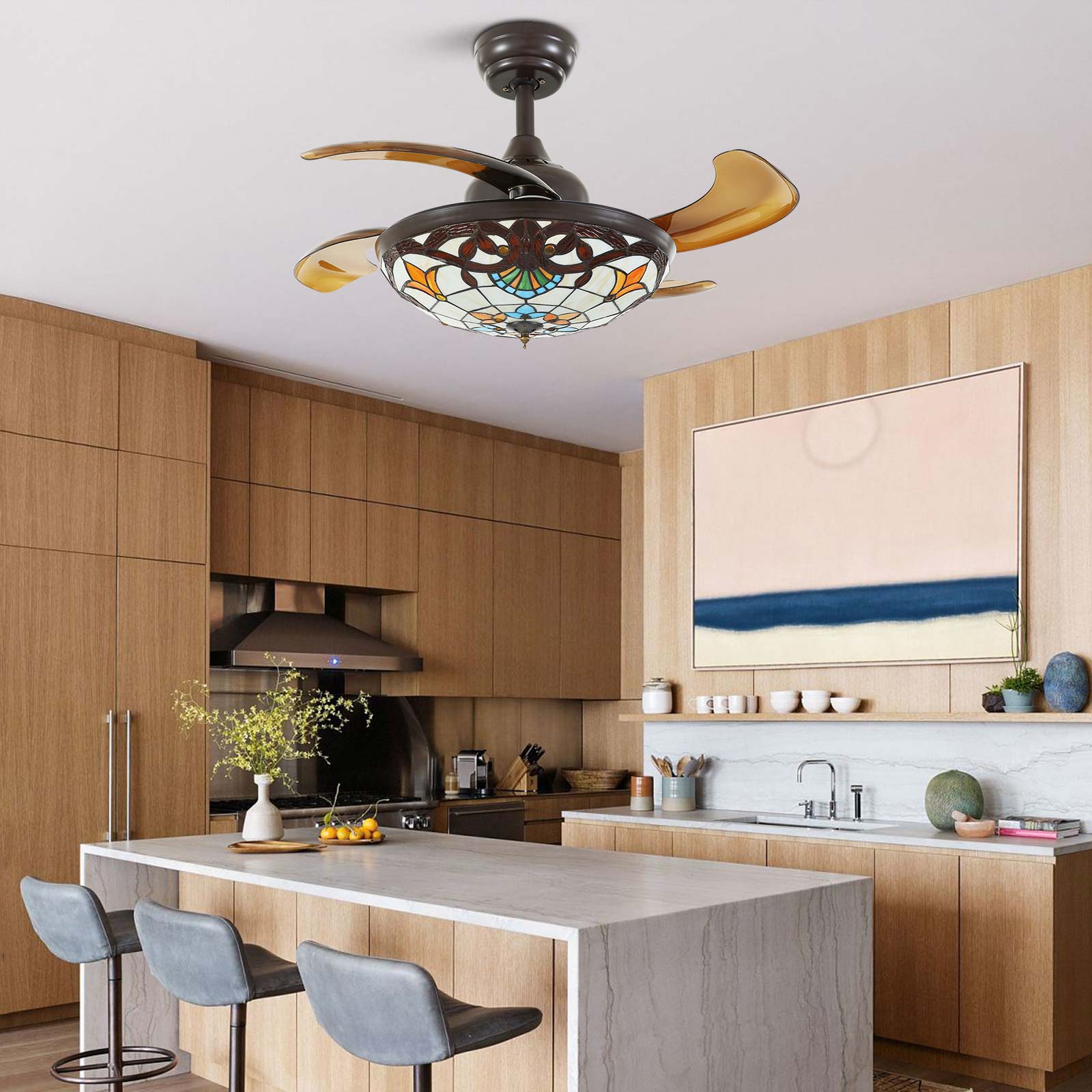 Tiffany Victorian Art Class Retractable Fandelier