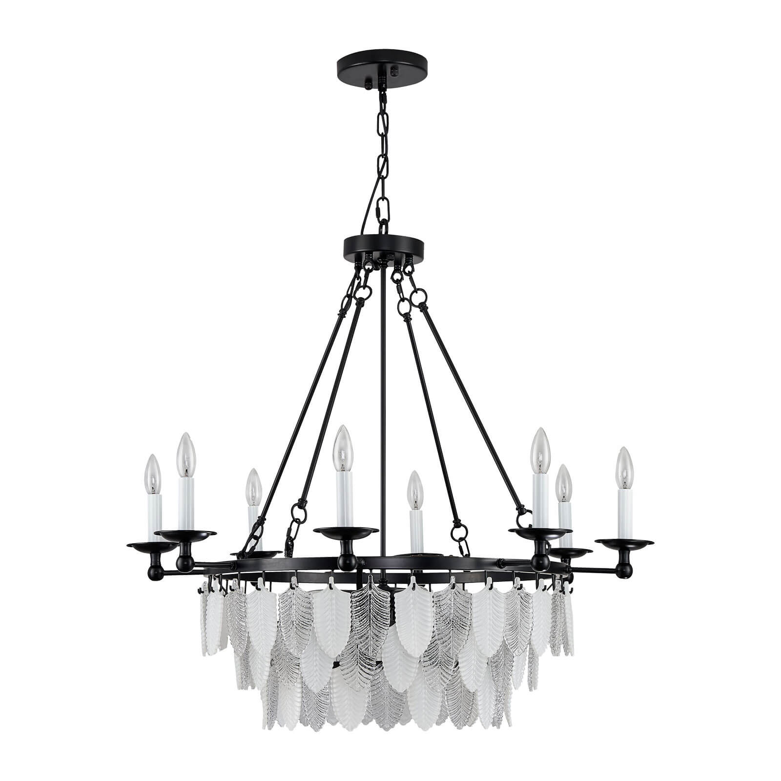 Modern-Matte-Black-Leaves-Candelabra-Round-Pendant-Light