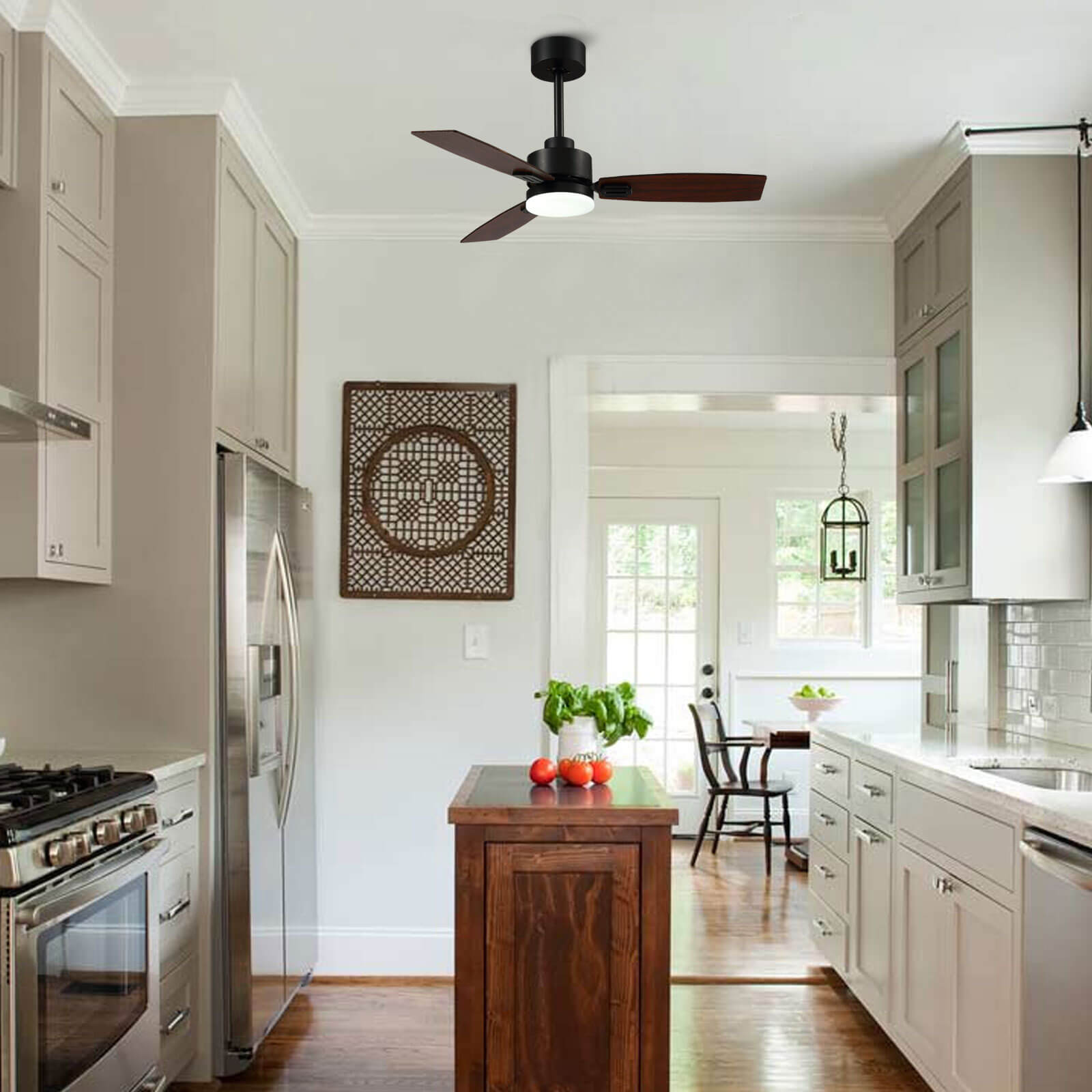 MOOONI-Ceiling-Fan-With-LED Strip-Matte-Black-Lampshade-41"-Wood-Blades-Kitchen-Island