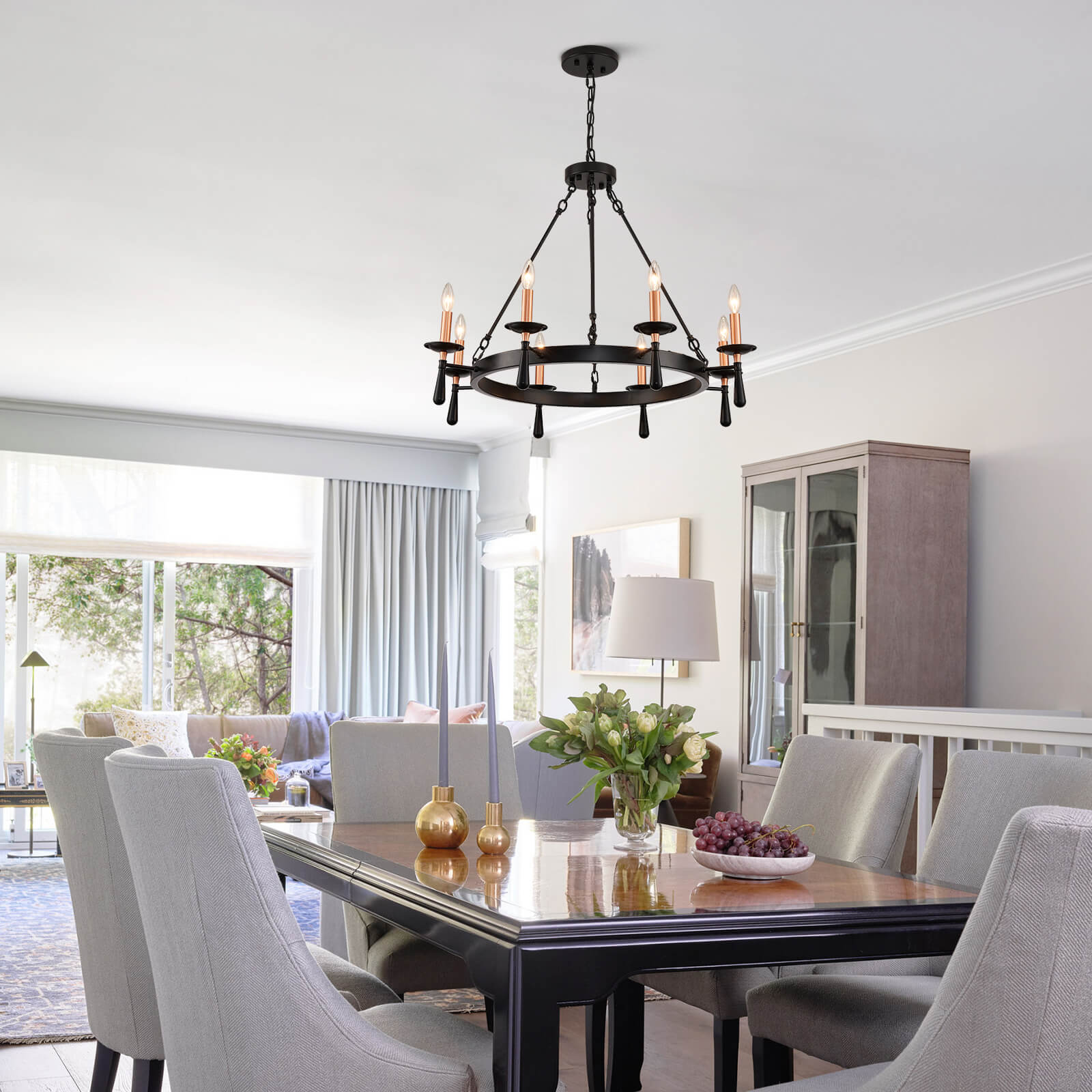 Night Rose 8 Lights Candle Round Chandelier