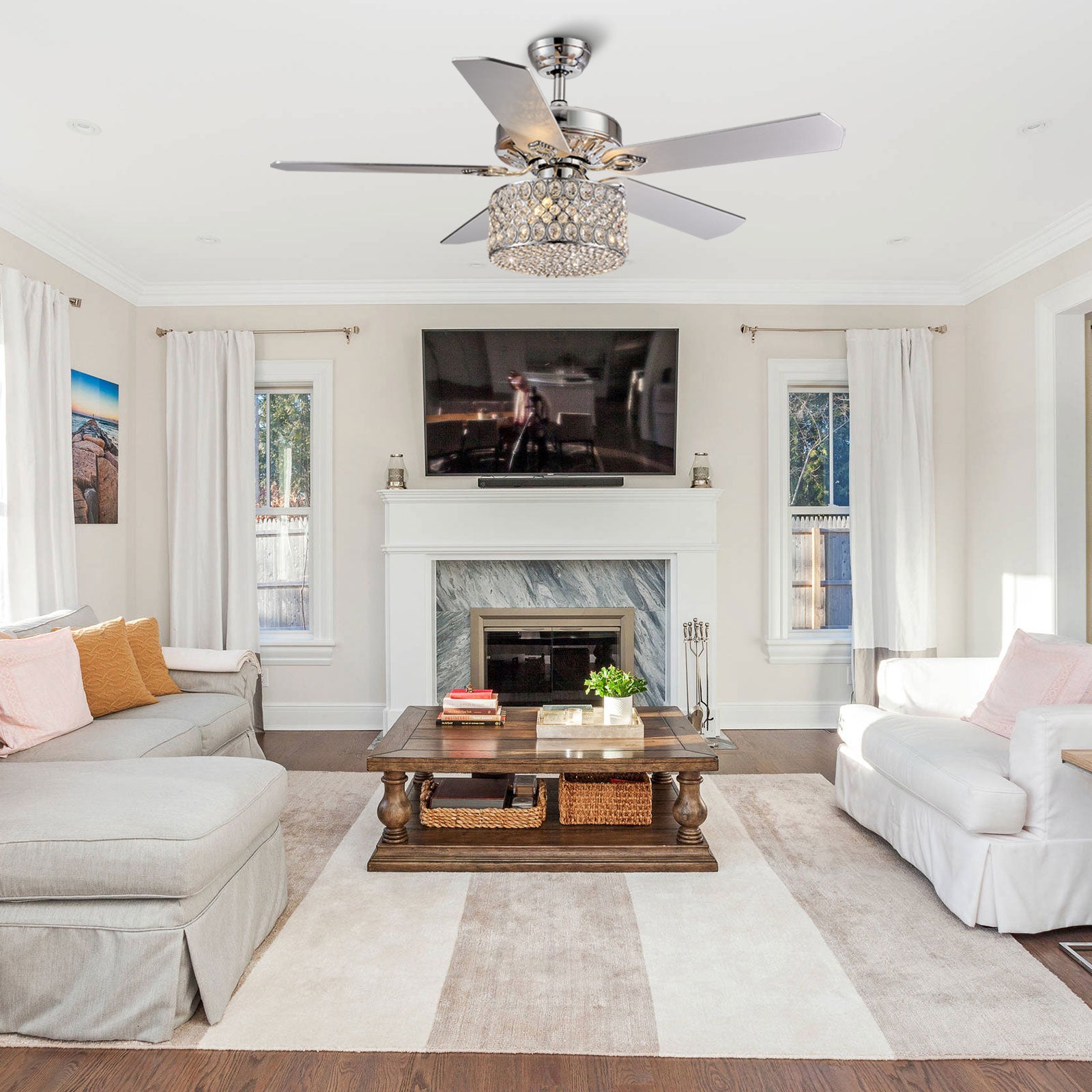 MOOONI-Ceiling-Fan-Light-Chrome-Vintage-Double-Oval-Triple-Octagonal-Beads-Crystal-Fandelier-50“-Living-Room