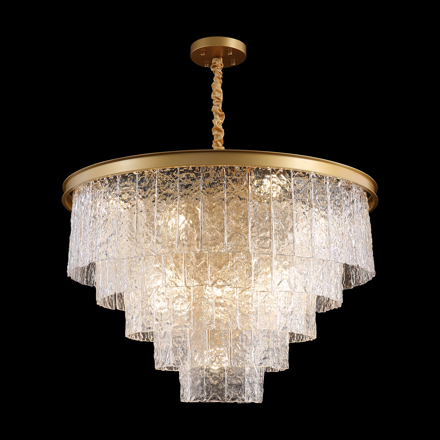Golden Iron Art 5-Layer Glass Bar Round Chandelier