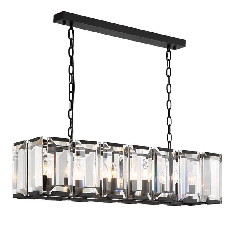 Wide Crystal Rectangular Iron Dining Chandelier