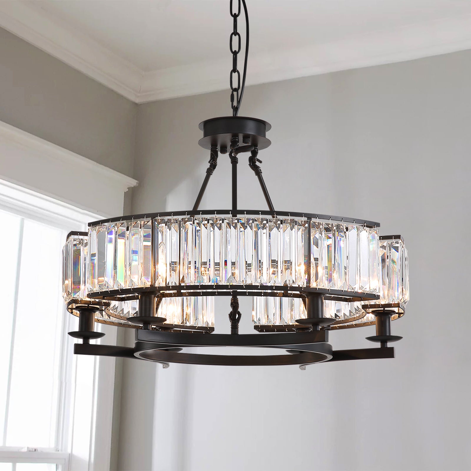 Farmhouse Wrought Iron Crystal Chandelier