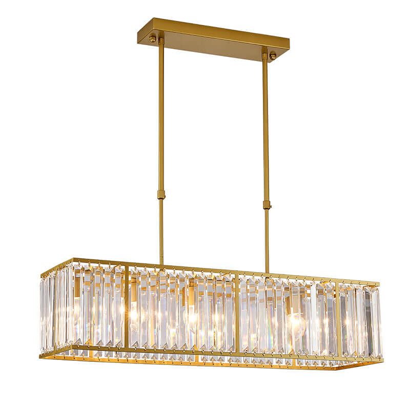 Rectangle Gold Metal Frame Crystal Chandelier