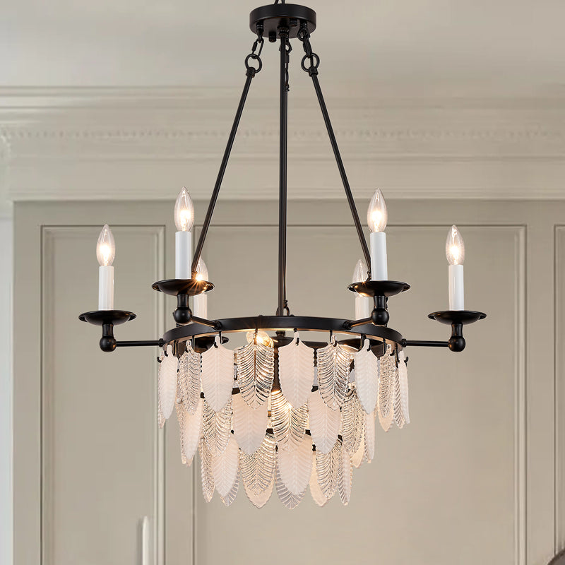Leaves Candelabra Black Pendant Light - Round