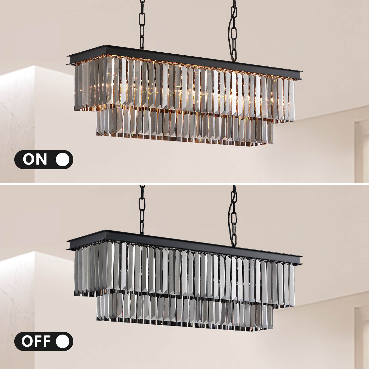 Modern-Matte-Black-Black-Rectangular-Metal-Frame-Crystal-Chandelier
