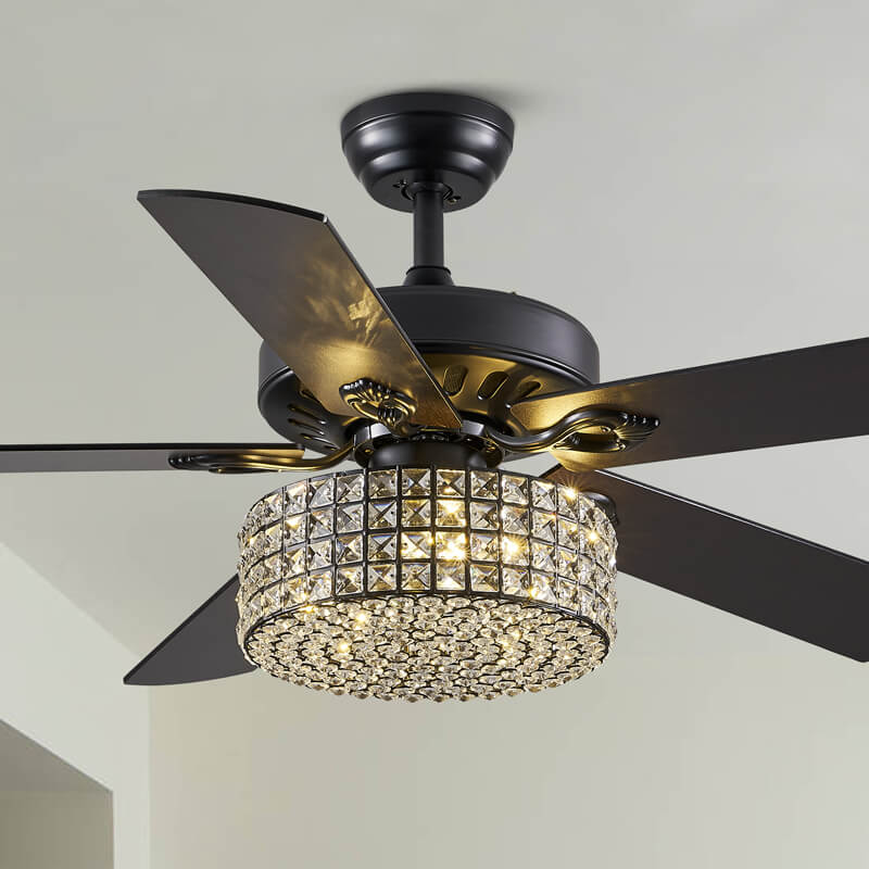 MOOONI-Ceiling-Fan-Light-Matte-Black-Industrial-Four Layer-Crystal-Fandelier-50“