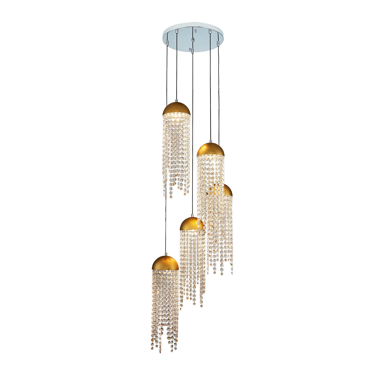 Gold Tassel Crystal Chandelier 5 Lights
