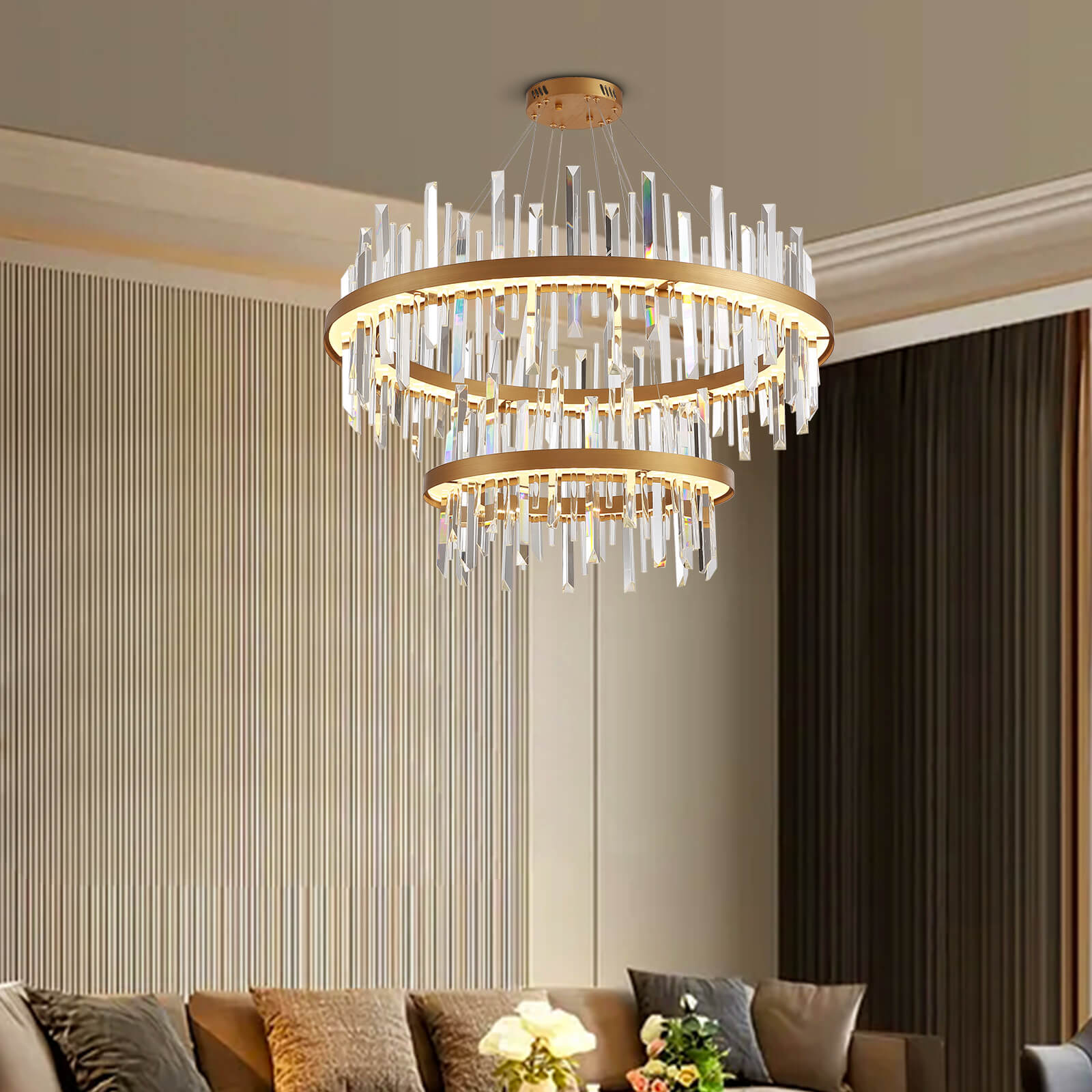 Moooni® Bilayer Triangular Circular Crystal Chandelier